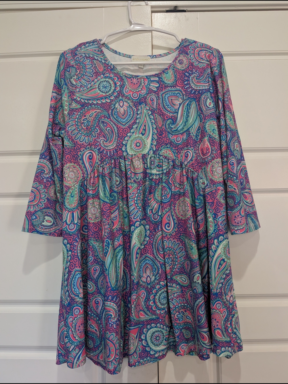 Simply Southern Pink Blue Paisley Long Sleeve Dress Size M